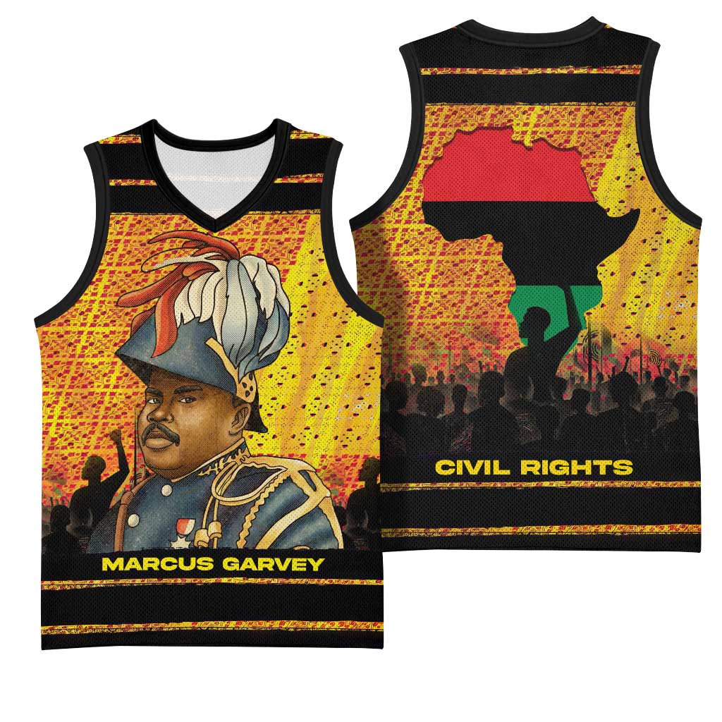 Marcus Garvey Basketball Jersey Yellow African Pattern Design Pan African Flag Civil Rights Movement Tribute - African Pride