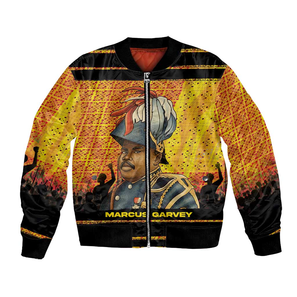 Marcus Garvey Bomber Jacket Yellow African Pattern Design Pan African Flag Civil Rights Movement Tribute - African Pride
