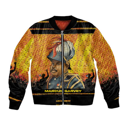 Marcus Garvey Bomber Jacket Yellow African Pattern Design Pan African Flag Civil Rights Movement Tribute - African Pride