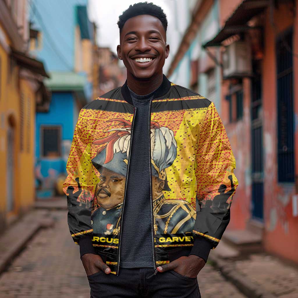 Marcus Garvey Bomber Jacket Yellow African Pattern Design Pan African Flag Civil Rights Movement Tribute - African Pride