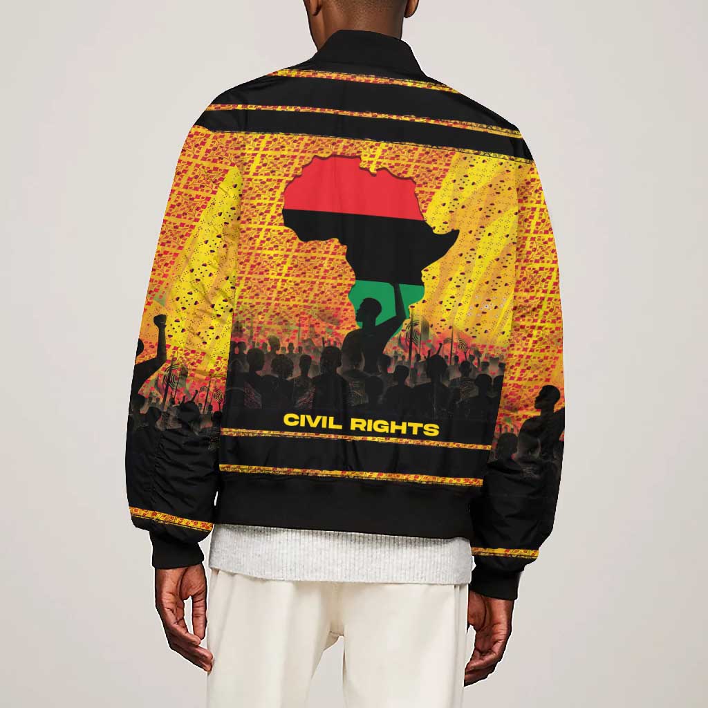 Marcus Garvey Bomber Jacket Yellow African Pattern Design Pan African Flag Civil Rights Movement Tribute - African Pride