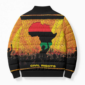 Marcus Garvey Bomber Puffer Jacket Yellow African Pattern Design Pan African Flag Civil Rights Movement Tribute - African Pride