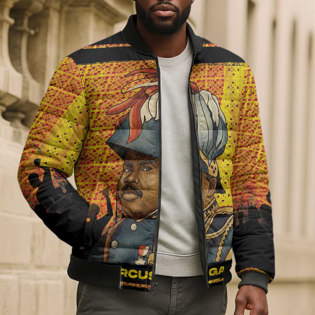 Marcus Garvey Bomber Puffer Jacket Yellow African Pattern Design Pan African Flag Civil Rights Movement Tribute - African Pride