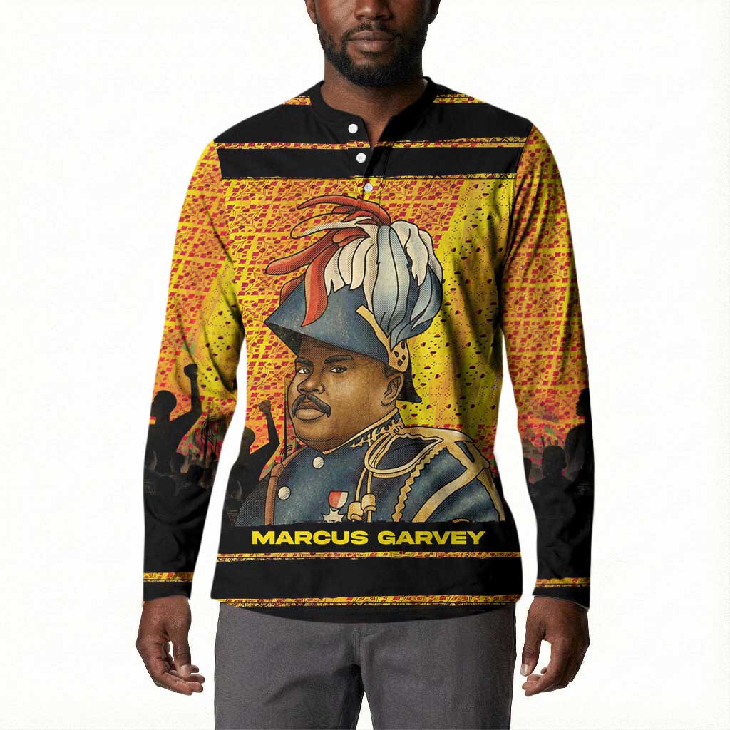 Marcus Garvey Button Sweatshirt Yellow African Pattern Design Pan African Flag Civil Rights Movement Tribute