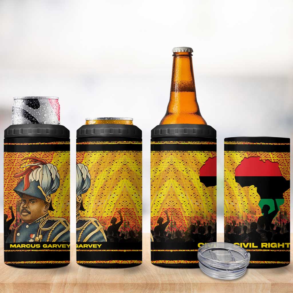 Marcus Garvey 4 in 1 Can Cooler Tumbler Yellow African Pattern Design Pan African Flag Civil Rights Movement Tribute - African Pride