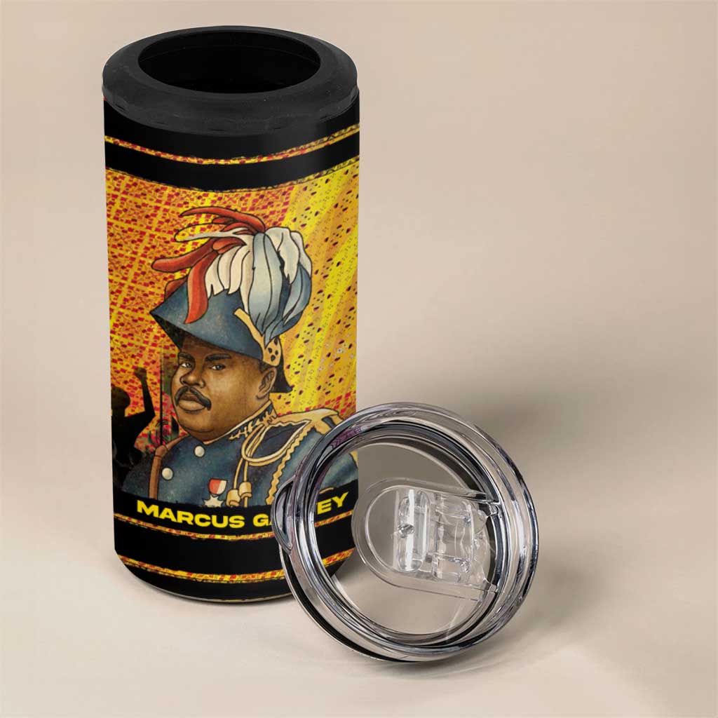 Marcus Garvey 4 in 1 Can Cooler Tumbler Yellow African Pattern Design Pan African Flag Civil Rights Movement Tribute - African Pride