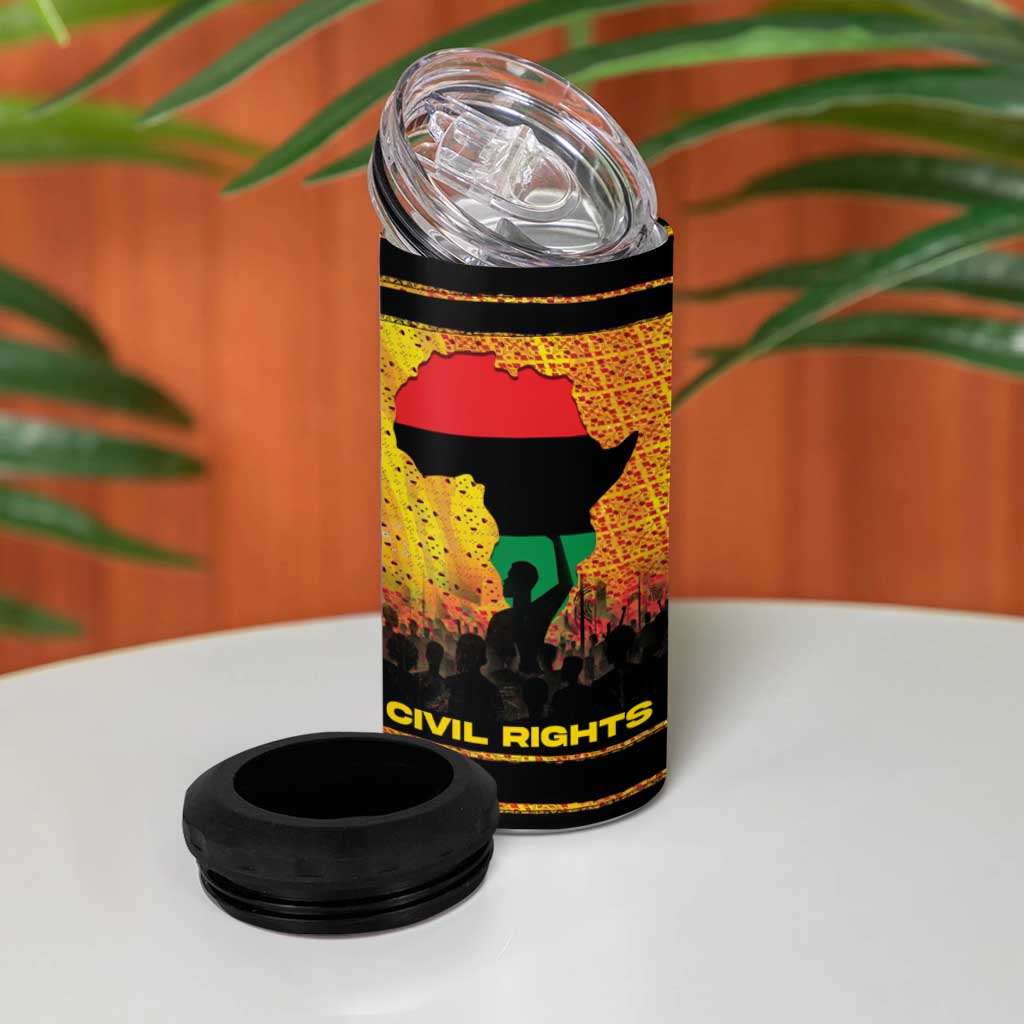 Marcus Garvey 4 in 1 Can Cooler Tumbler Yellow African Pattern Design Pan African Flag Civil Rights Movement Tribute - African Pride