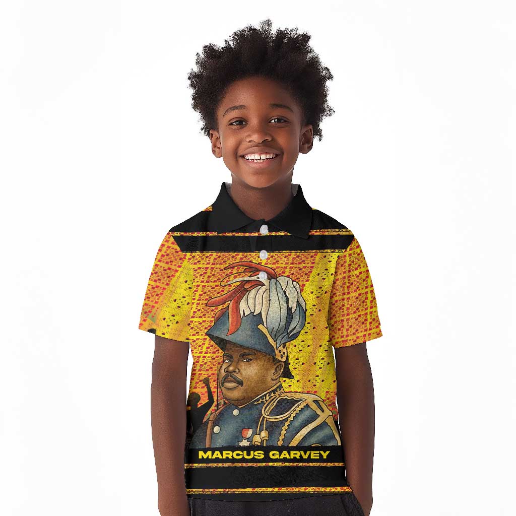 Marcus Garvey Kid Polo Shirt Yellow African Pattern Design Pan African Flag Civil Rights Movement Tribute TS04