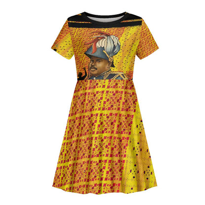 Marcus Garvey Kid Short Sleeve Dress Yellow African Pattern Design Pan African Flag Civil Rights Movement Tribute TS04