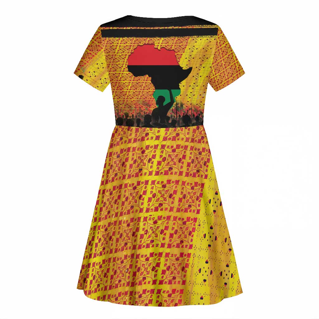 Marcus Garvey Kid Short Sleeve Dress Yellow African Pattern Design Pan African Flag Civil Rights Movement Tribute TS04