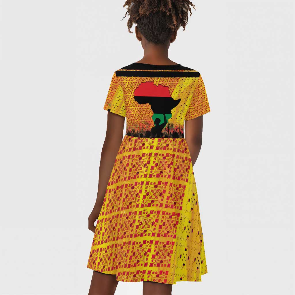 Marcus Garvey Kid Short Sleeve Dress Yellow African Pattern Design Pan African Flag Civil Rights Movement Tribute TS04