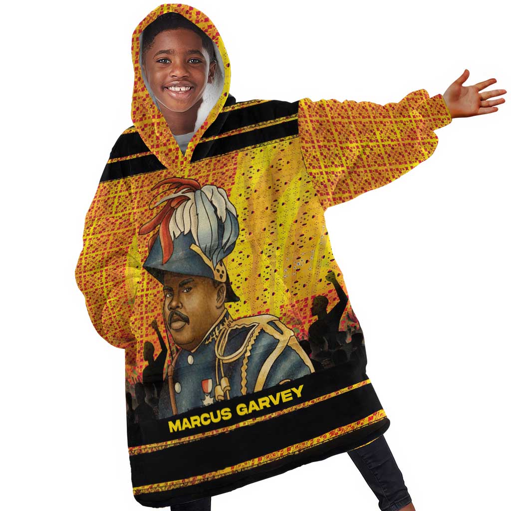 Marcus Garvey Kid Wearable Blanket Hoodie Yellow African Pattern Design Pan African Flag Civil Rights Movement Tribute - African Pride