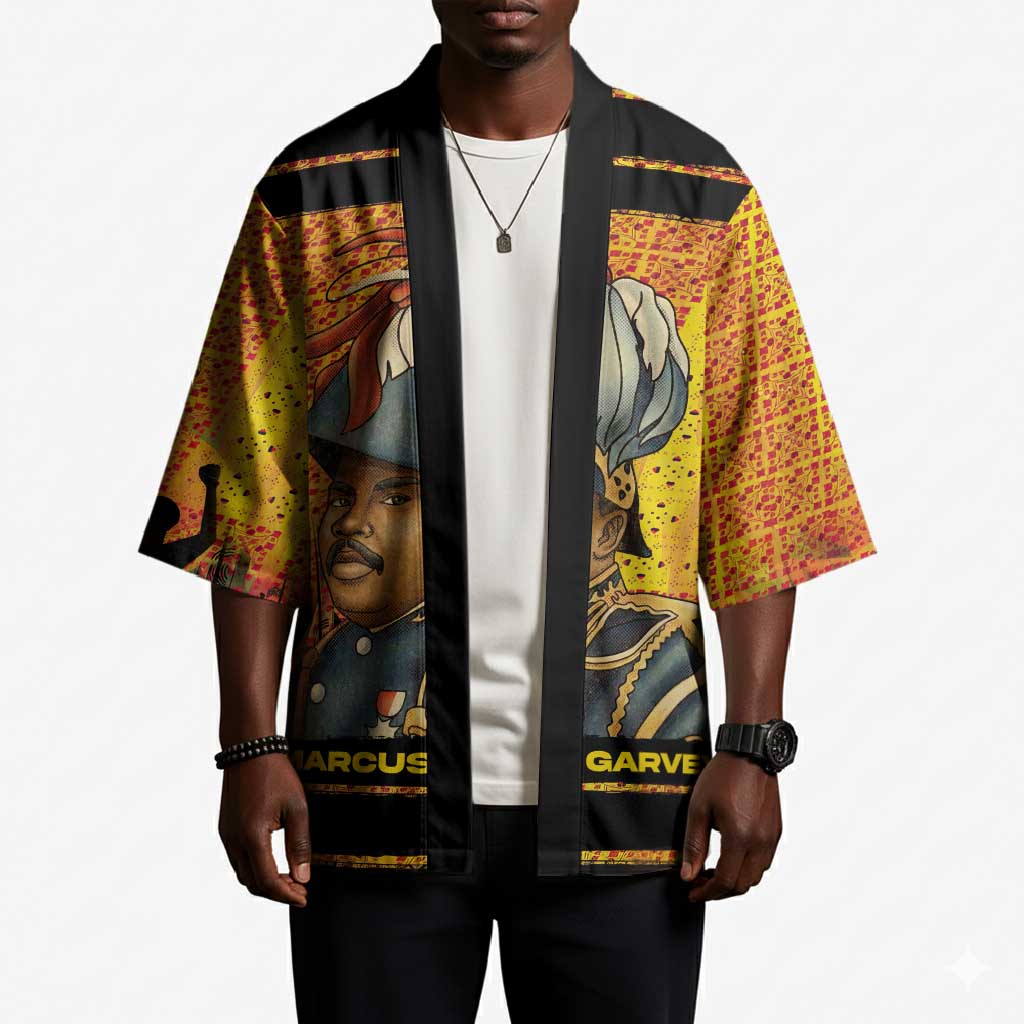 Marcus Garvey Kimono Yellow African Pattern Design Pan African Flag Civil Rights Movement Tribute - African Pride