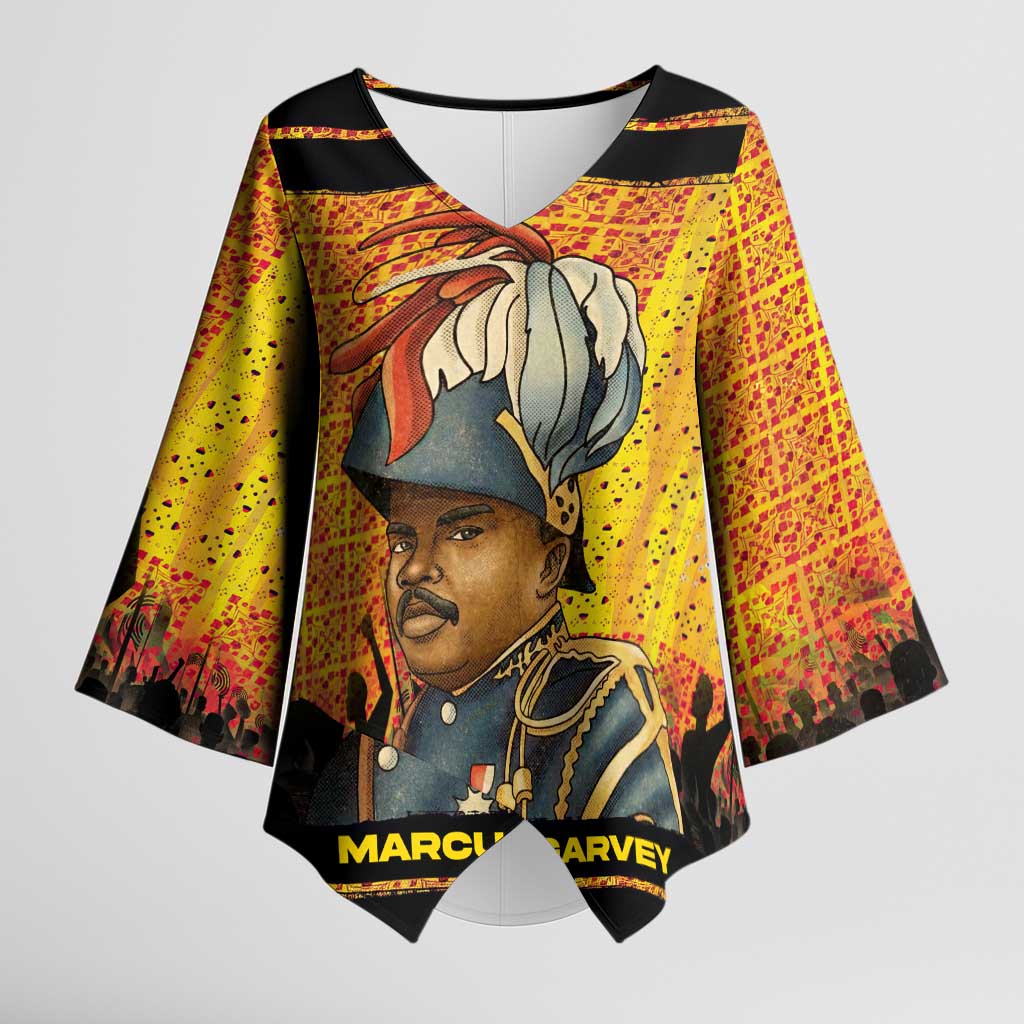 Marcus Garvey Kimono Sleeve Blouse Yellow African Pattern Design Pan African Flag Civil Rights Movement Tribute - African Pride