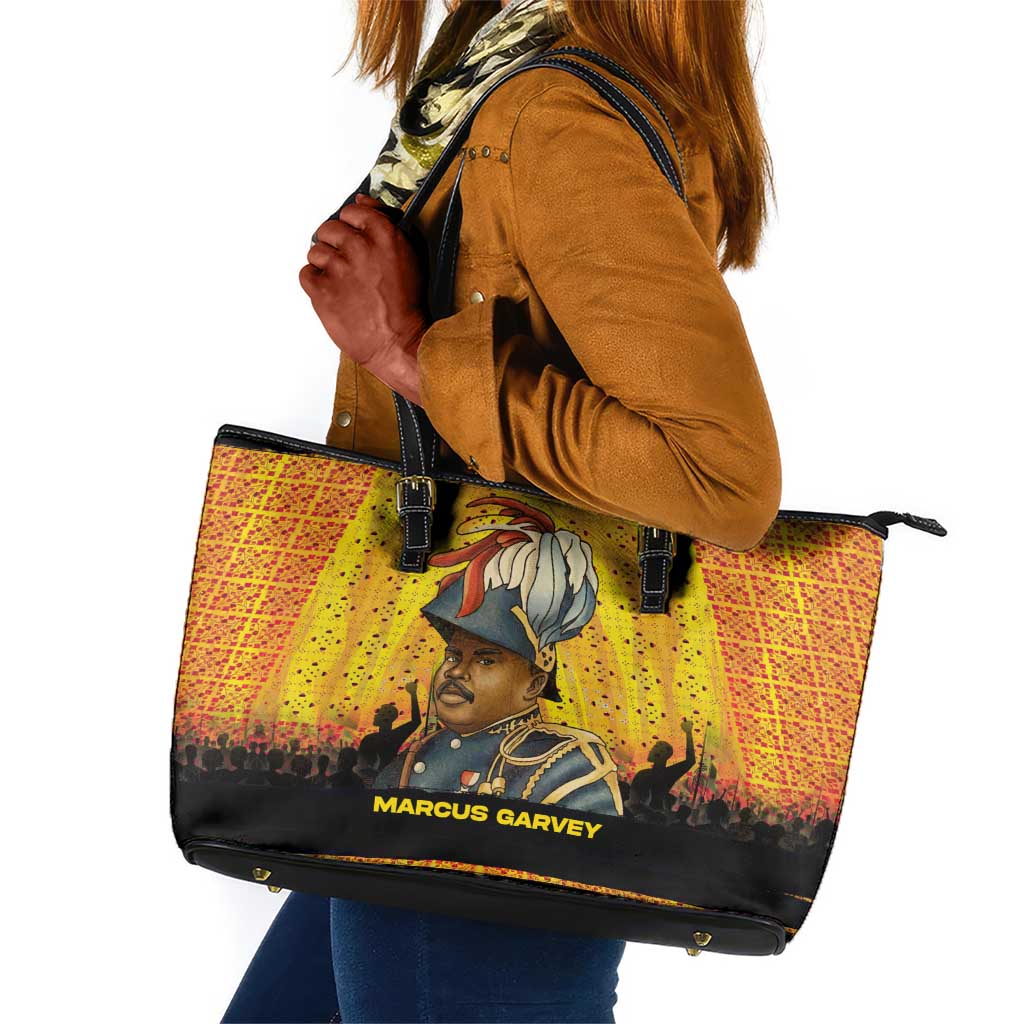 Marcus Garvey Leather Tote Bag Yellow African Pattern Design Pan African Flag Civil Rights Movement Tribute - African Pride
