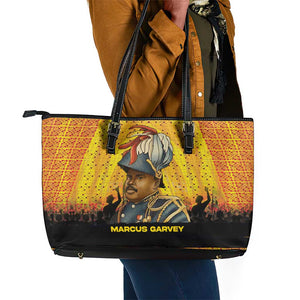 Marcus Garvey Leather Tote Bag Yellow African Pattern Design Pan African Flag Civil Rights Movement Tribute - African Pride