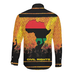 Marcus Garvey Long Sleeve Button Shirt Yellow African Pattern Design Pan African Flag Civil Rights Movement Tribute - African Pride