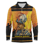 Marcus Garvey Long Sleeve Polo Shirt Yellow African Pattern Design Pan African Flag Civil Rights Movement Tribute - African Pride