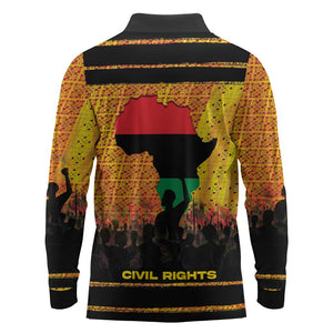 Marcus Garvey Long Sleeve Polo Shirt Yellow African Pattern Design Pan African Flag Civil Rights Movement Tribute - African Pride