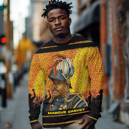 Marcus Garvey Long Sleeve Shirt Yellow African Pattern Design Pan African Flag Civil Rights Movement Tribute - African Pride