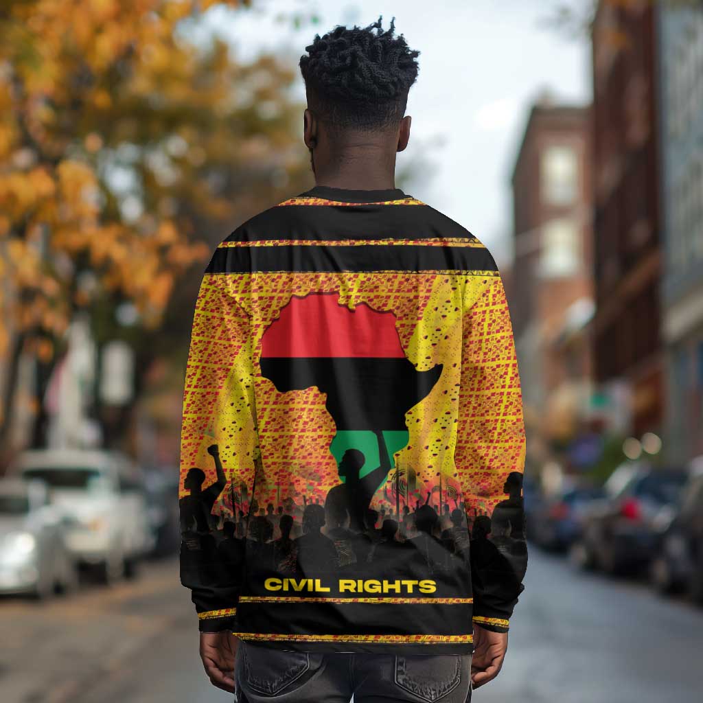 Marcus Garvey Long Sleeve Shirt Yellow African Pattern Design Pan African Flag Civil Rights Movement Tribute - African Pride