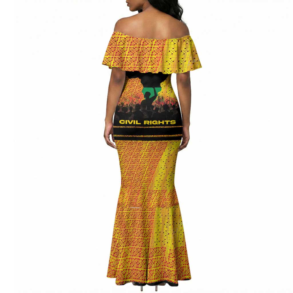 Marcus Garvey Mermaid Dress Yellow African Pattern Design Pan African Flag Civil Rights Movement Tribute TS04