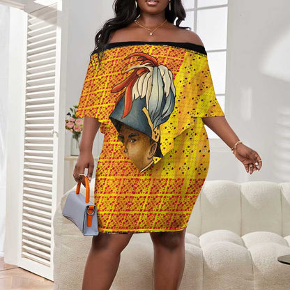 Marcus Garvey Off Shoulder Short Dress Yellow African Pattern Design Pan African Flag Civil Rights Movement Tribute - African Pride