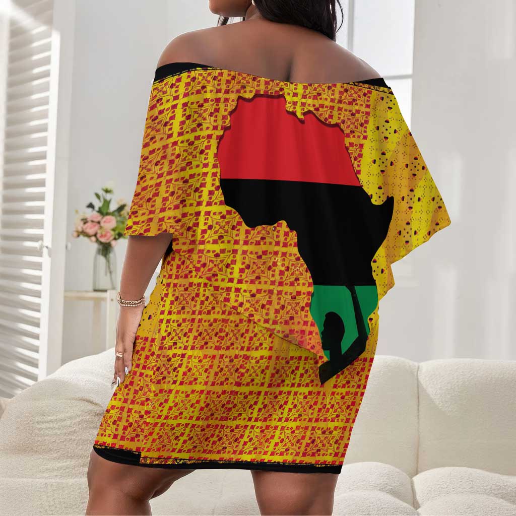 Marcus Garvey Off Shoulder Short Dress Yellow African Pattern Design Pan African Flag Civil Rights Movement Tribute - African Pride