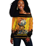 Marcus Garvey Off Shoulder Sweater Yellow African Pattern Design Pan African Flag Civil Rights Movement Tribute - African Pride
