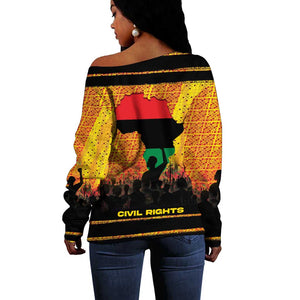 Marcus Garvey Off Shoulder Sweater Yellow African Pattern Design Pan African Flag Civil Rights Movement Tribute - African Pride