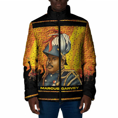 Marcus Garvey Padded Jacket Yellow African Pattern Design Pan African Flag Civil Rights Movement Tribute - African Pride