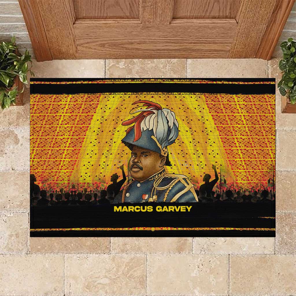 Marcus Garvey Rubber Doormat Yellow African Pattern Design Pan African Flag Civil Rights Movement Tribute - African Pride