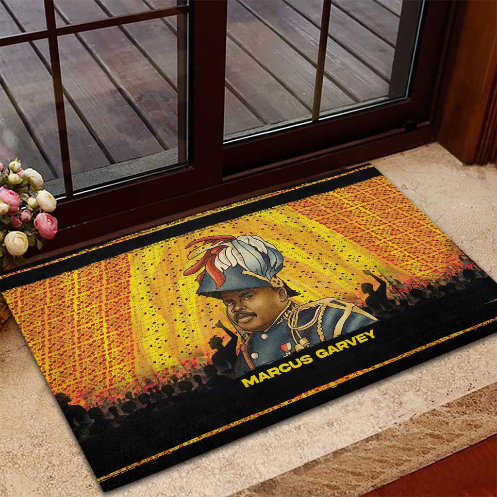 Marcus Garvey Rubber Doormat Yellow African Pattern Design Pan African Flag Civil Rights Movement Tribute - African Pride