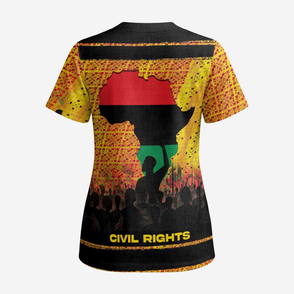 Marcus Garvey Scrub Top Yellow African Pattern Design Pan African Flag Civil Rights Movement Tribute - African Pride