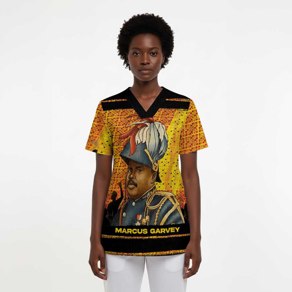 Marcus Garvey Scrub Top Yellow African Pattern Design Pan African Flag Civil Rights Movement Tribute - African Pride