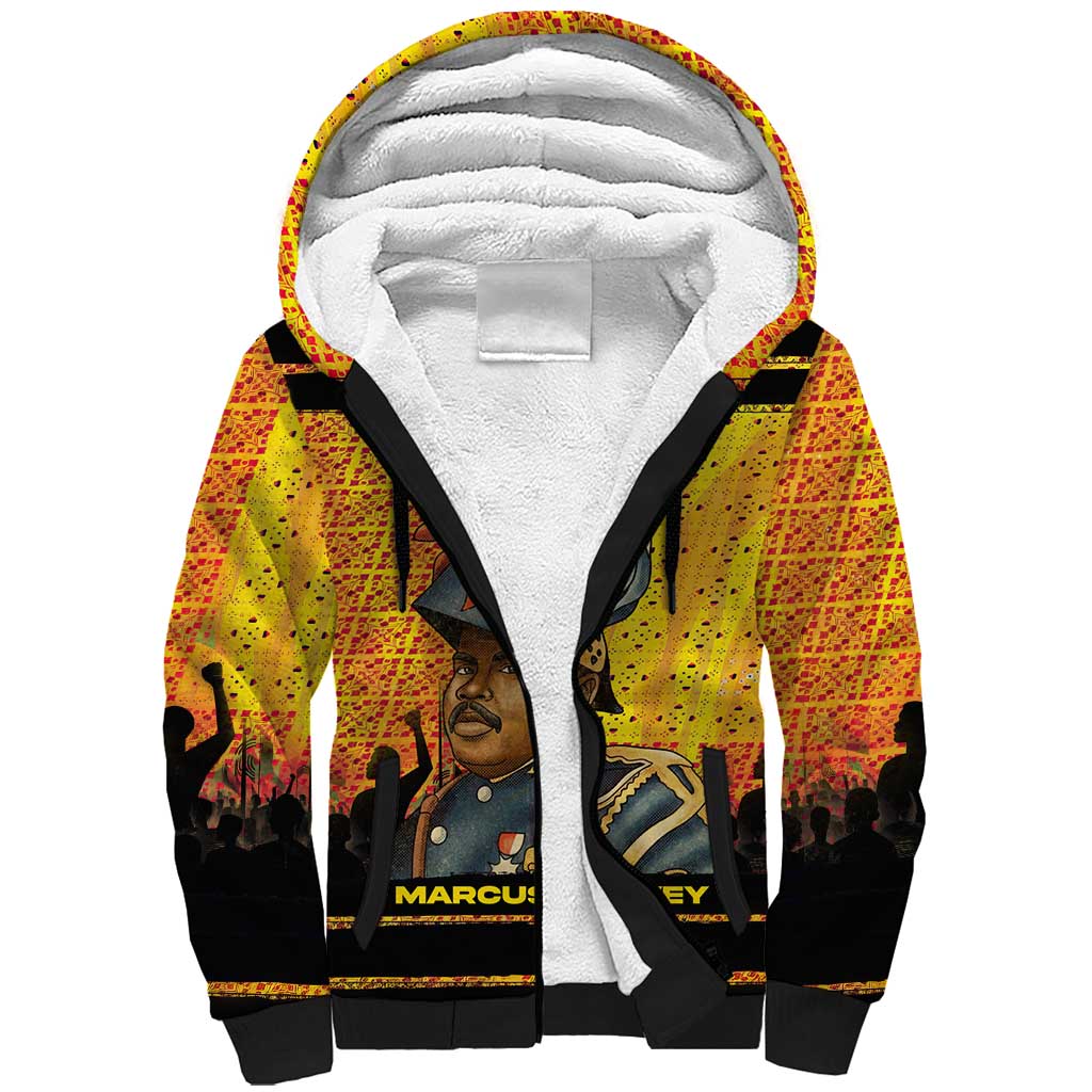 Marcus Garvey Sherpa Hoodie Yellow African Pattern Design Pan African Flag Civil Rights Movement Tribute - African Pride