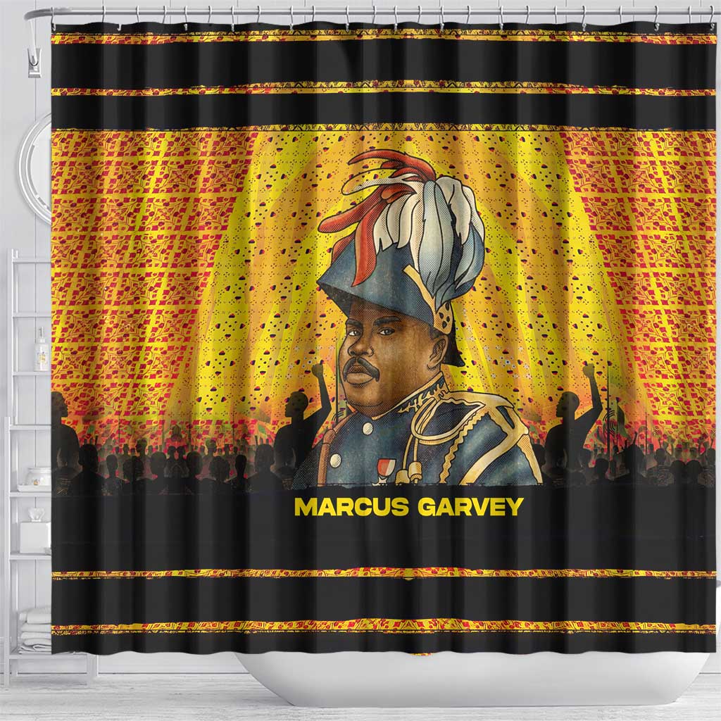 Marcus Garvey Shower Curtain Yellow African Pattern Design Pan African Flag Civil Rights Movement Tribute - African Pride
