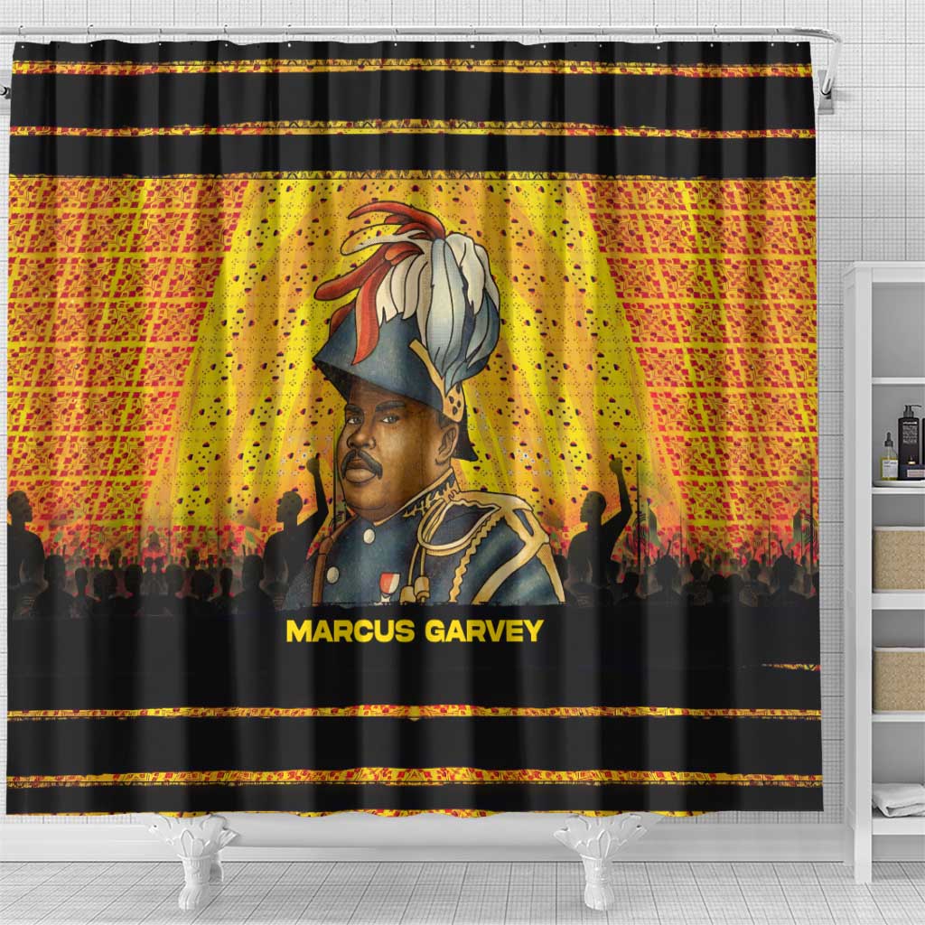 Marcus Garvey Shower Curtain Yellow African Pattern Design Pan African Flag Civil Rights Movement Tribute - African Pride