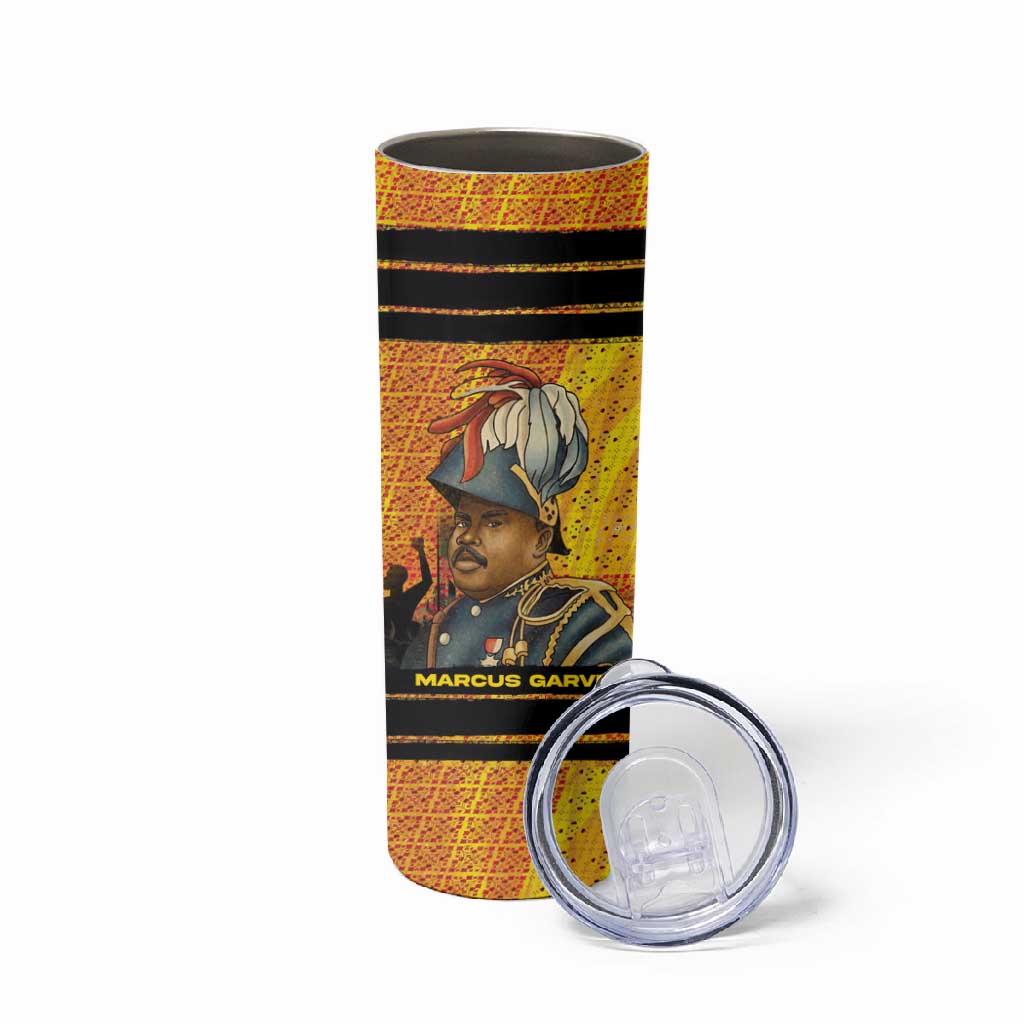 Marcus Garvey Skinny Tumbler Yellow African Pattern Design Pan African Flag Civil Rights Movement Tribute - African Pride