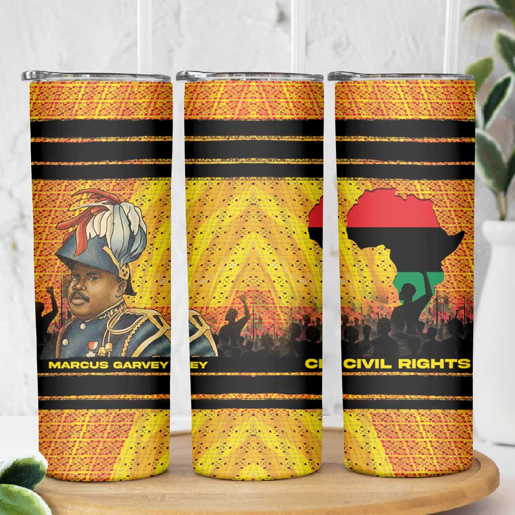 Marcus Garvey Skinny Tumbler Yellow African Pattern Design Pan African Flag Civil Rights Movement Tribute - African Pride
