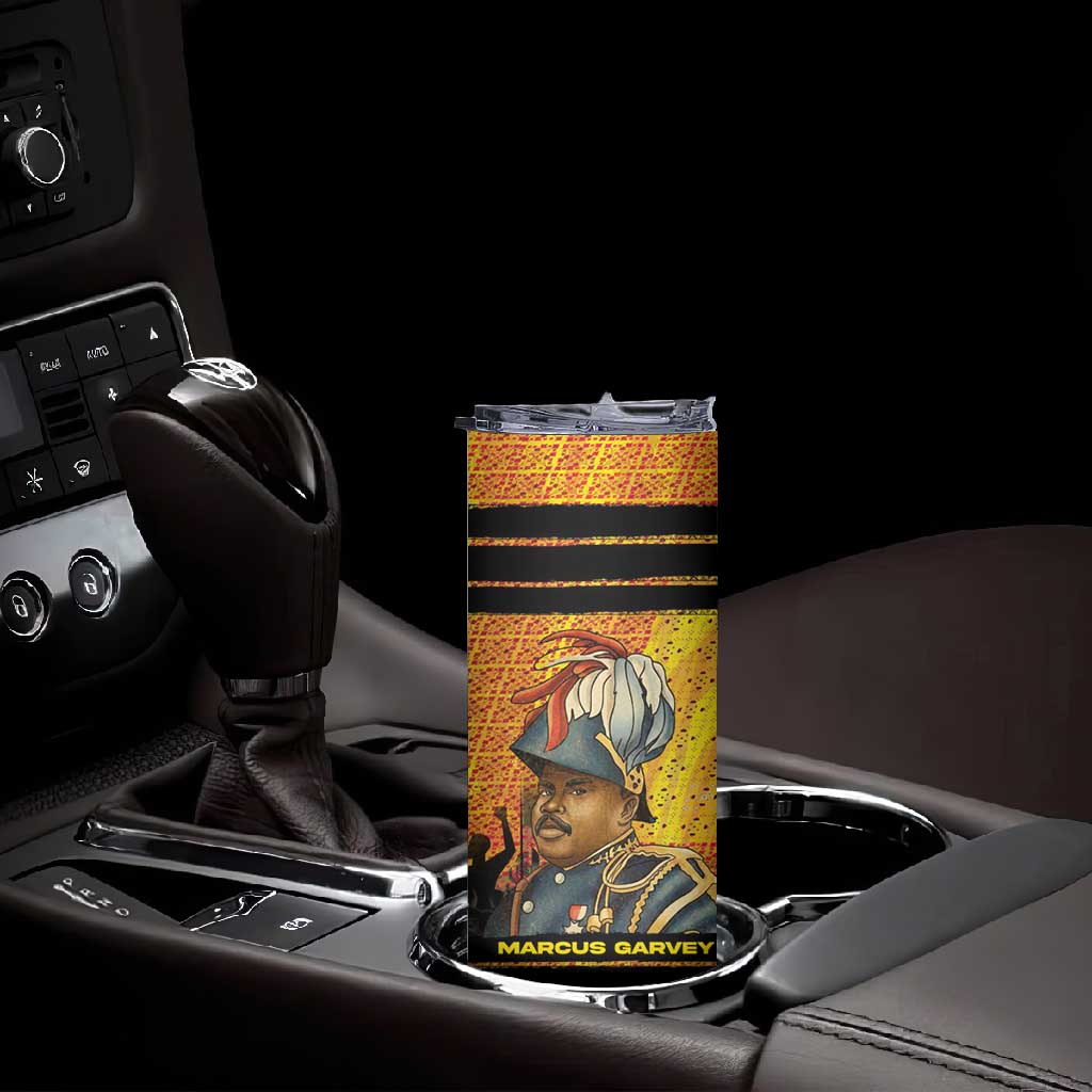 Marcus Garvey Skinny Tumbler Yellow African Pattern Design Pan African Flag Civil Rights Movement Tribute - African Pride