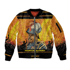 Marcus Garvey Sleeve Zip Bomber Jacket Yellow African Pattern Design Pan African Flag Civil Rights Movement Tribute - African Pride