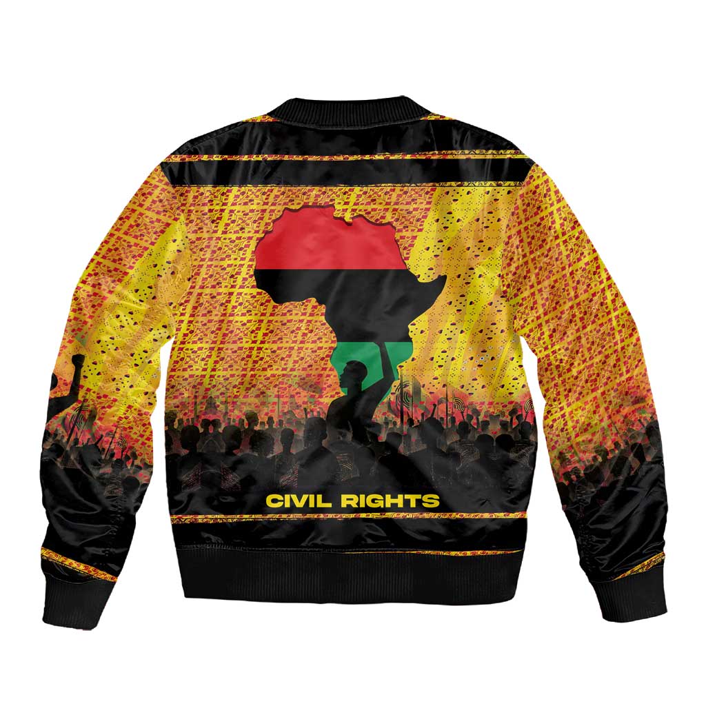 Marcus Garvey Sleeve Zip Bomber Jacket Yellow African Pattern Design Pan African Flag Civil Rights Movement Tribute - African Pride