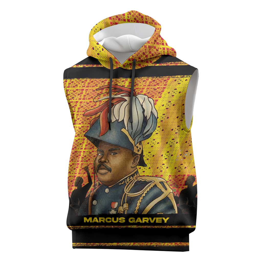 Marcus Garvey Sleeveless Hoodie Yellow African Pattern Design Pan African Flag Civil Rights Movement Tribute - African Pride