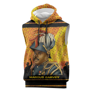 Marcus Garvey Sleeveless Hoodie Yellow African Pattern Design Pan African Flag Civil Rights Movement Tribute - African Pride