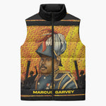 Marcus Garvey Sleeveless Puffer Jacket Yellow African Pattern Design Pan African Flag Civil Rights Movement Tribute - African Pride