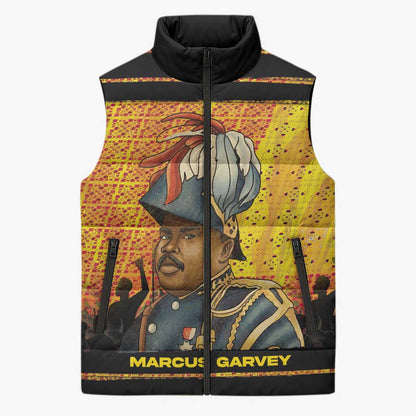 Marcus Garvey Sleeveless Puffer Jacket Yellow African Pattern Design Pan African Flag Civil Rights Movement Tribute - African Pride
