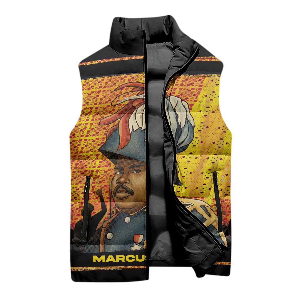 Marcus Garvey Sleeveless Puffer Jacket Yellow African Pattern Design Pan African Flag Civil Rights Movement Tribute - African Pride