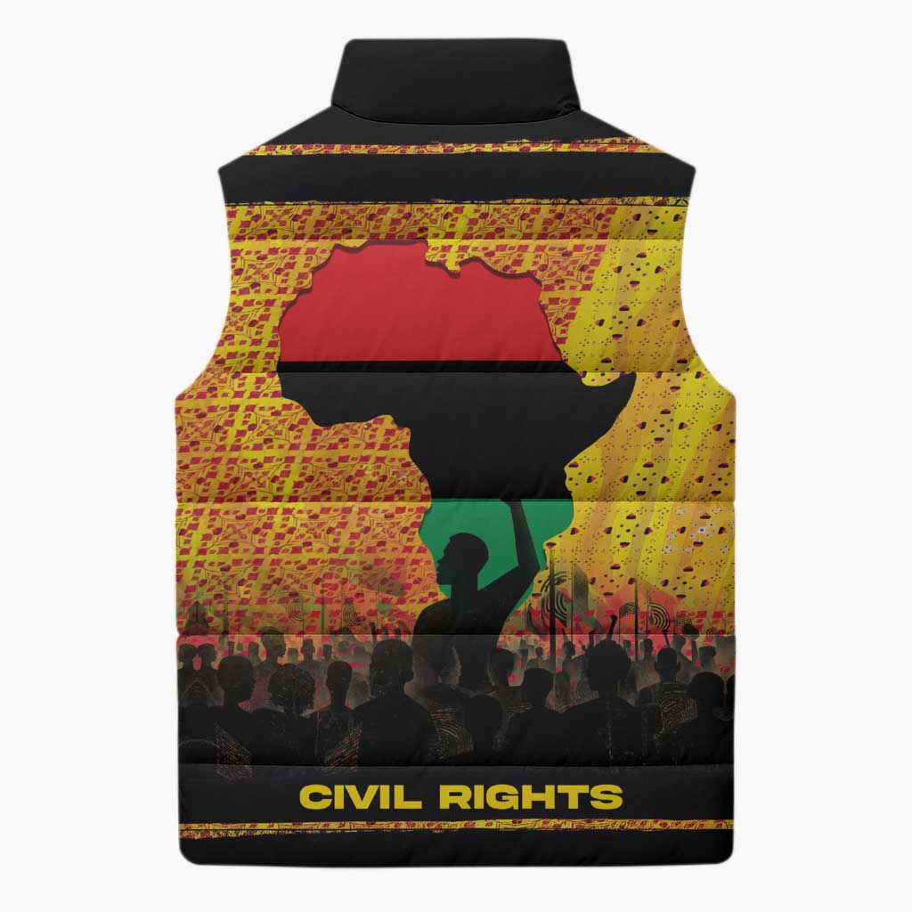 Marcus Garvey Sleeveless Puffer Jacket Yellow African Pattern Design Pan African Flag Civil Rights Movement Tribute - African Pride