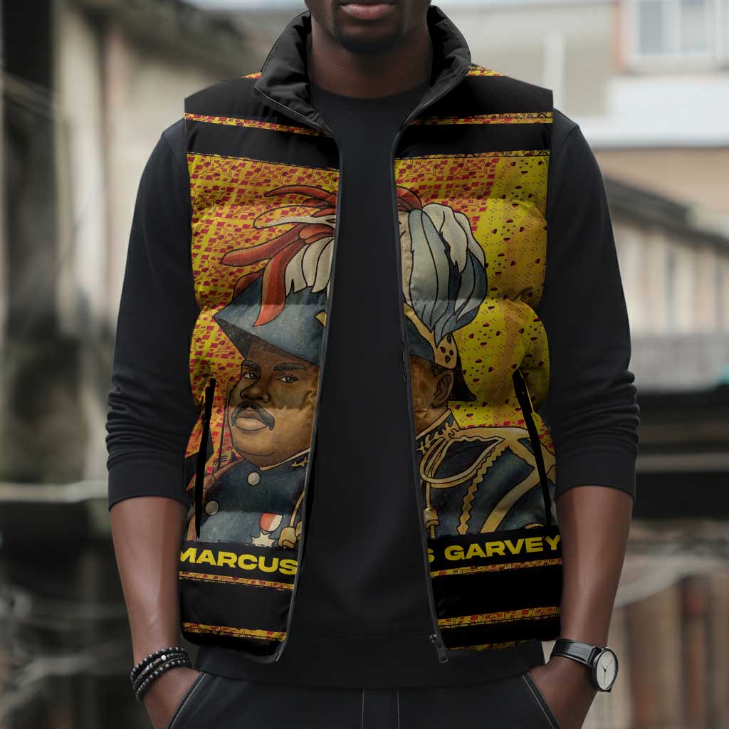Marcus Garvey Sleeveless Puffer Jacket Yellow African Pattern Design Pan African Flag Civil Rights Movement Tribute - African Pride